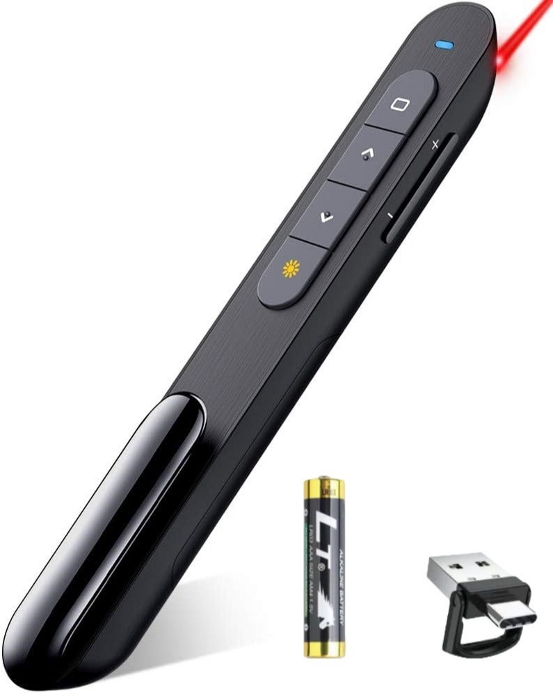 ياتاو جهاز تحكم عن بعد للعروض التقديمية، منفذ USB-C/A، مؤشر 2 في 1، جهاز تحكم عن بعد لبرنامج PowerPoint، منفذ USB/Type-C لتمرير الشرائح، التحكم في مستوى الصوت/الارتباط التشعبي/تبديل النوافذ (البطارية مرفقة) - Image 1